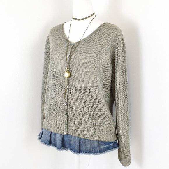 VTG 00s Y2K Anne Klein Gray Knit V-Neck Long-Sleeve Button-Up Relaxed Cardigan - Picture 2 of 7